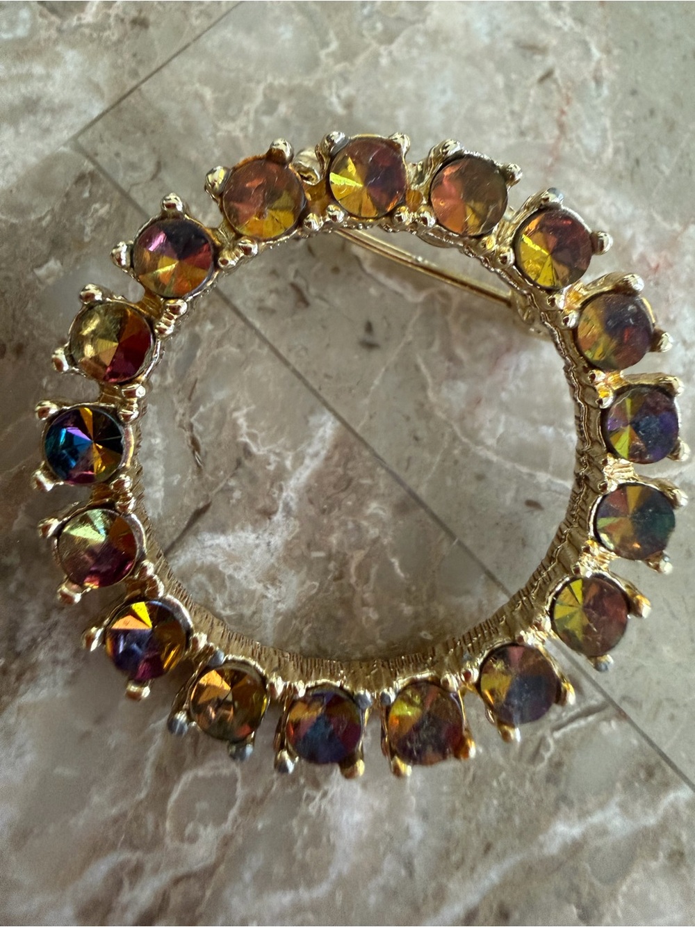 Vintage Gold Multicolor Aurora Crystal Wreath Brooch - Women Jewelry